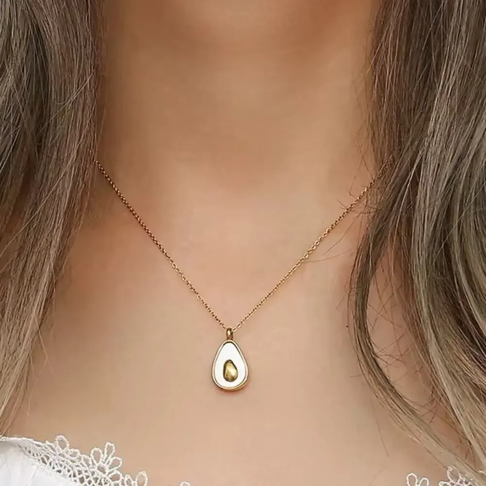 NWT 18K Yellow Gold Plated Stainless Steel Avocado Pendant Necklace
